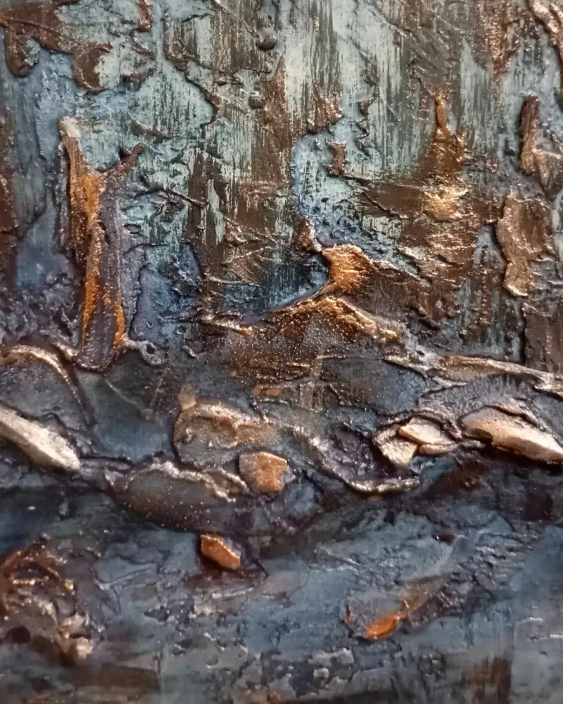Фактурная картина «Многолуние» в синих тонах — 20×40 см