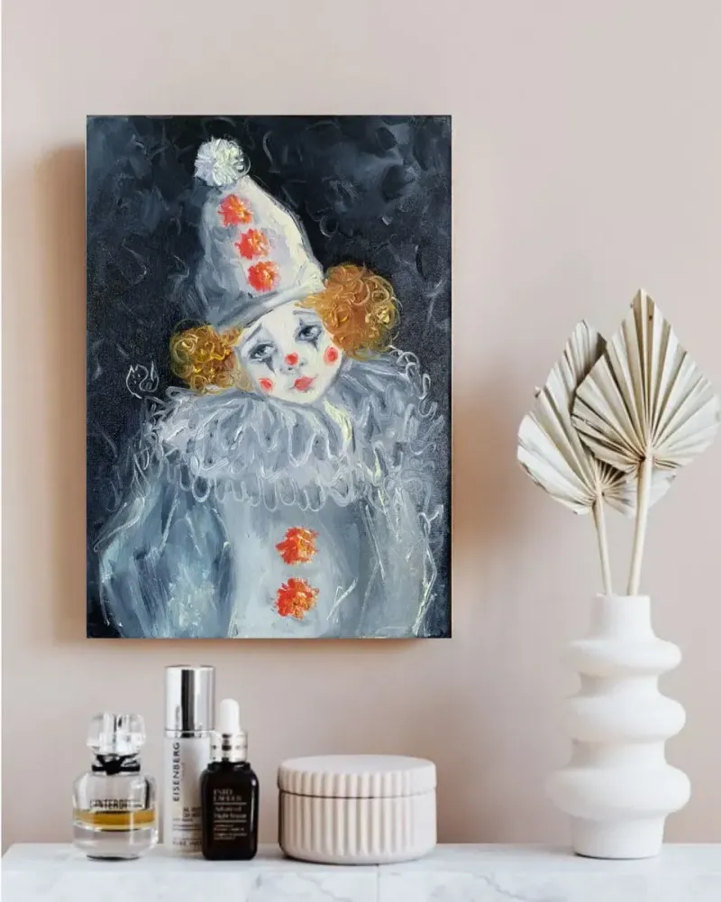 Грустный клоун. Картина маслом 20×30 см — 20×30 см