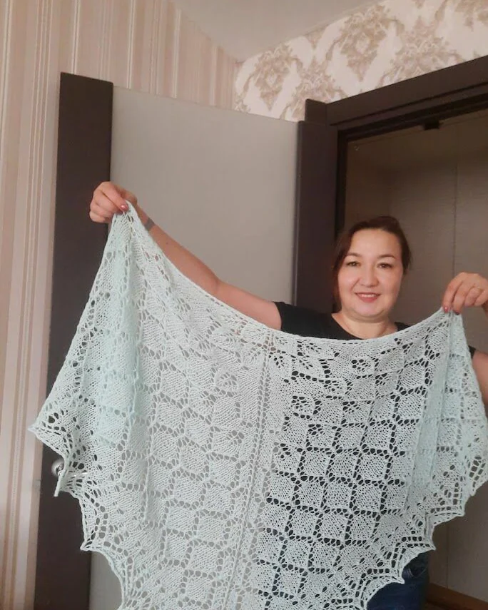 Альпака Шаль пуховая мятная вязаная косынка пуховый платок ажурная