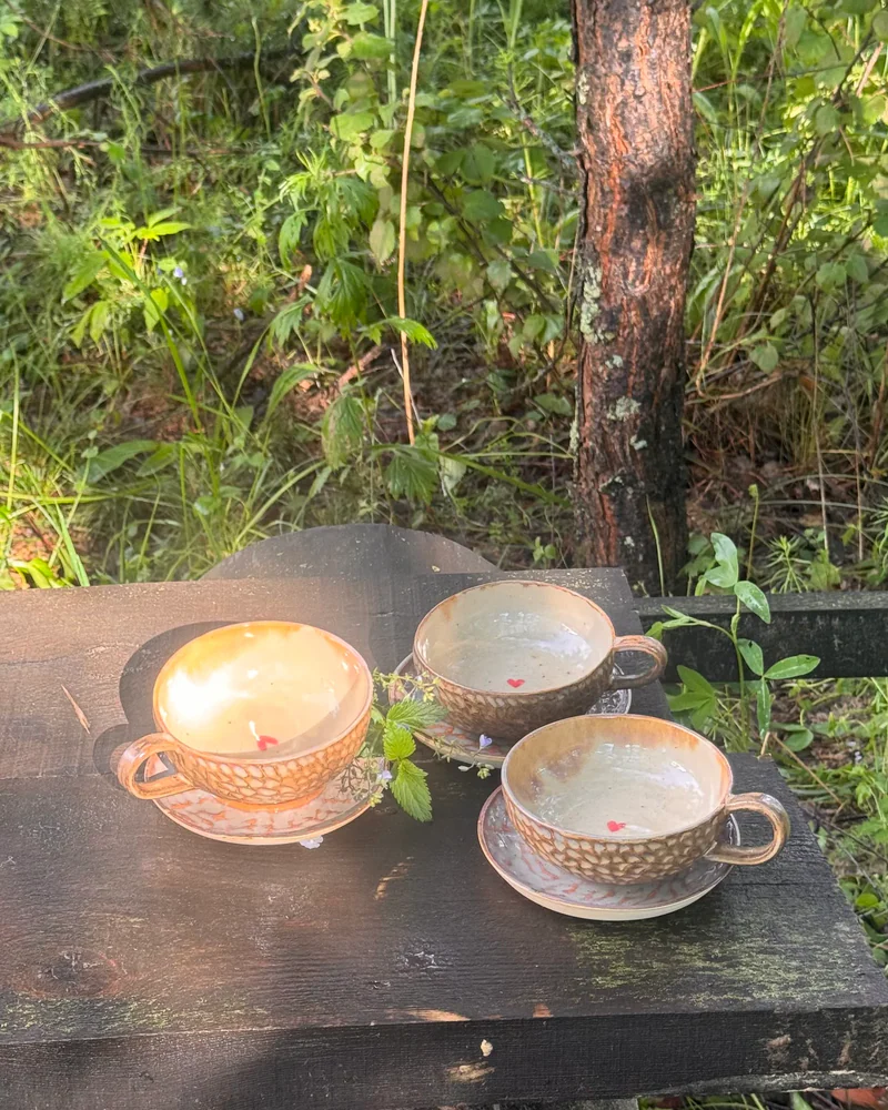 Чайная пара «Тёплое сердце», коричневая — Основной