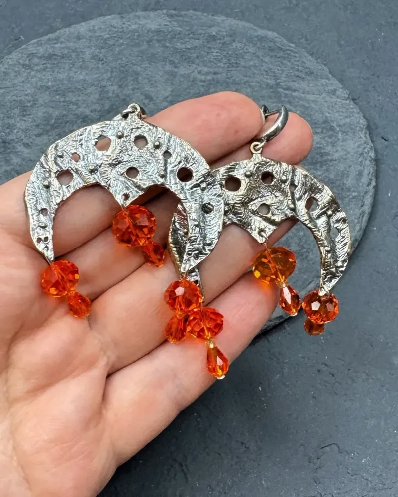 Серьги крупные лунница со стеклом