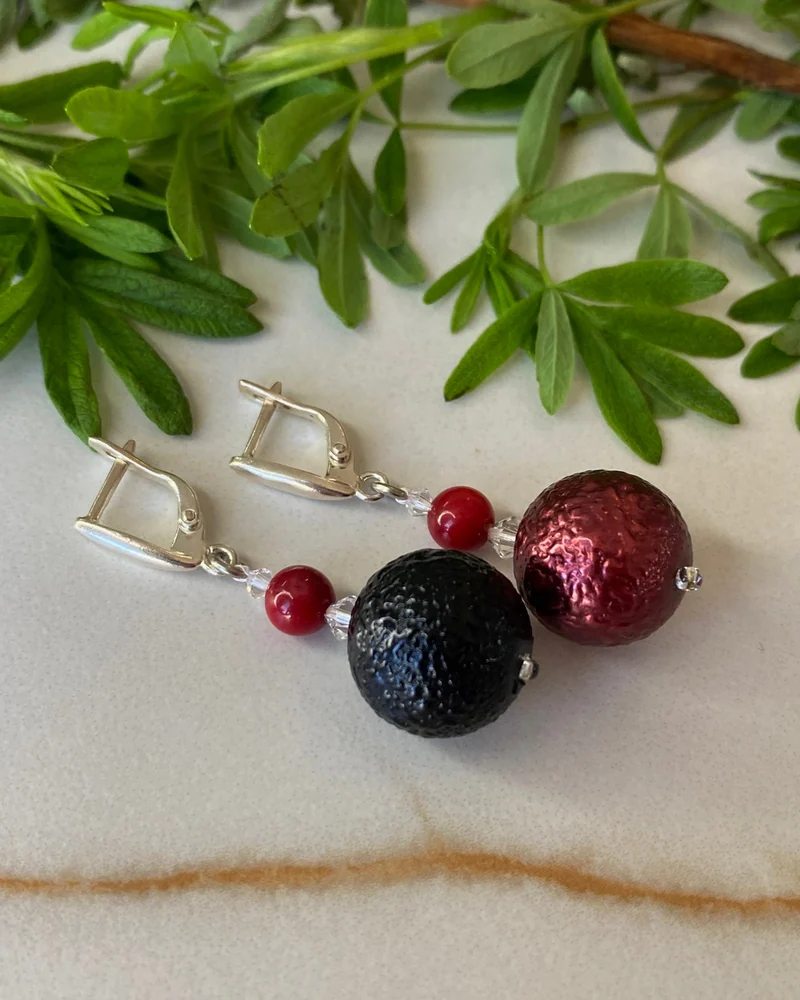 Серьги с кораллом (асимметрия) — Серьги с кораллом (асимметрия)