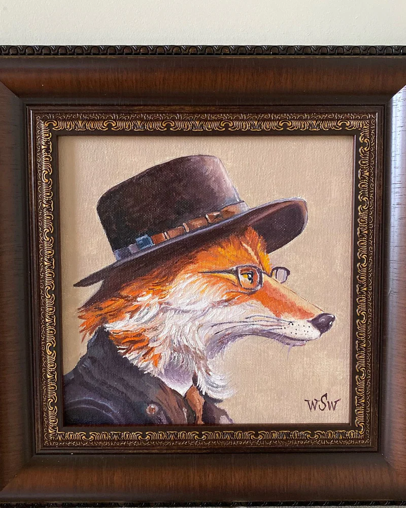 Картина маслом «Лис в шляпе и очках» 20×20 см — Оригинал