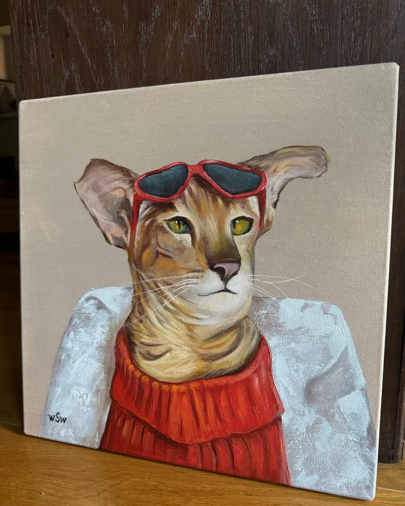 Картина маслом 40×40 см. Cat in Red — Оригинал
