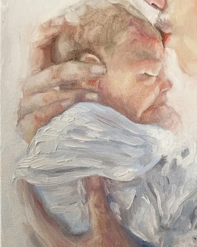 Мама с малышом на руках. Картина маслом 20×30 см — 20×30 см