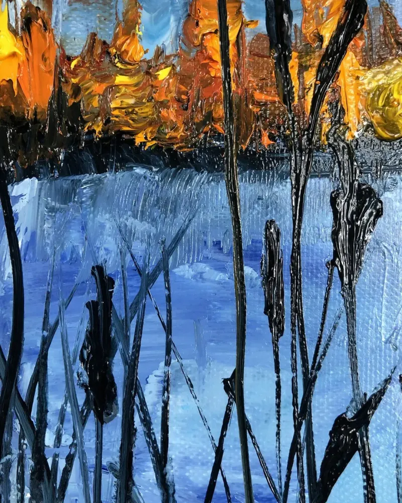Ночной город. Картина маслом 20×20 см — 20×20 см