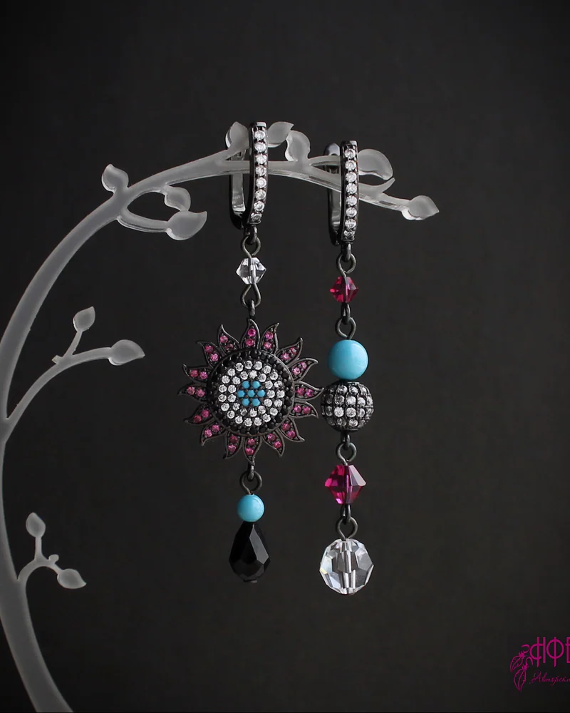 Серьги "Чёрное солнце" Swarovski