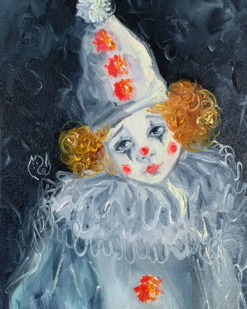 Грустный клоун. Картина маслом 20×30 см — 20×30 см