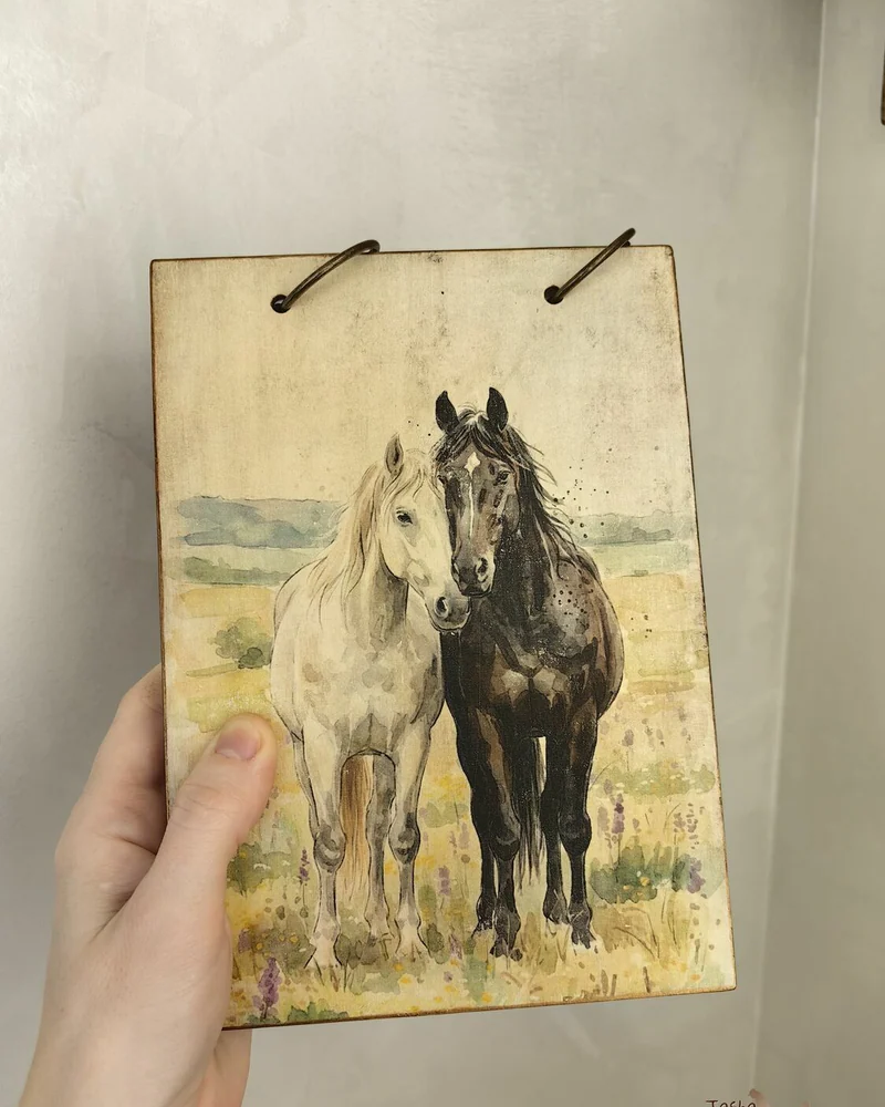 Деревянный блокнот А5 на кольцах в клетку — Horses