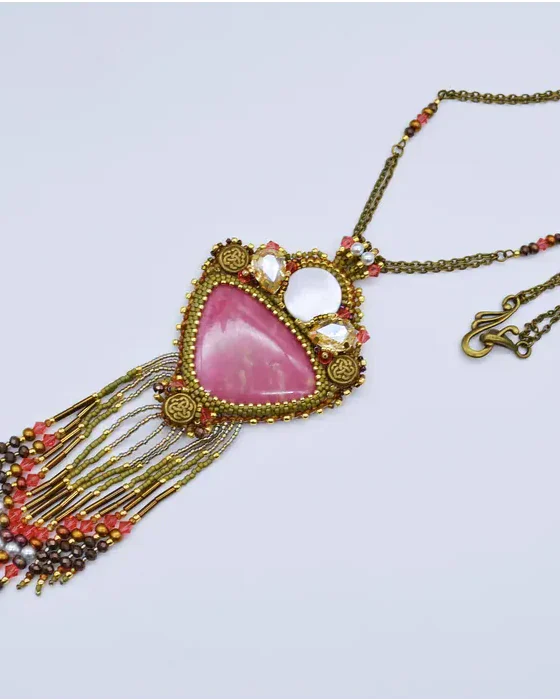 Авторский кулон с родонитом и Swarovski