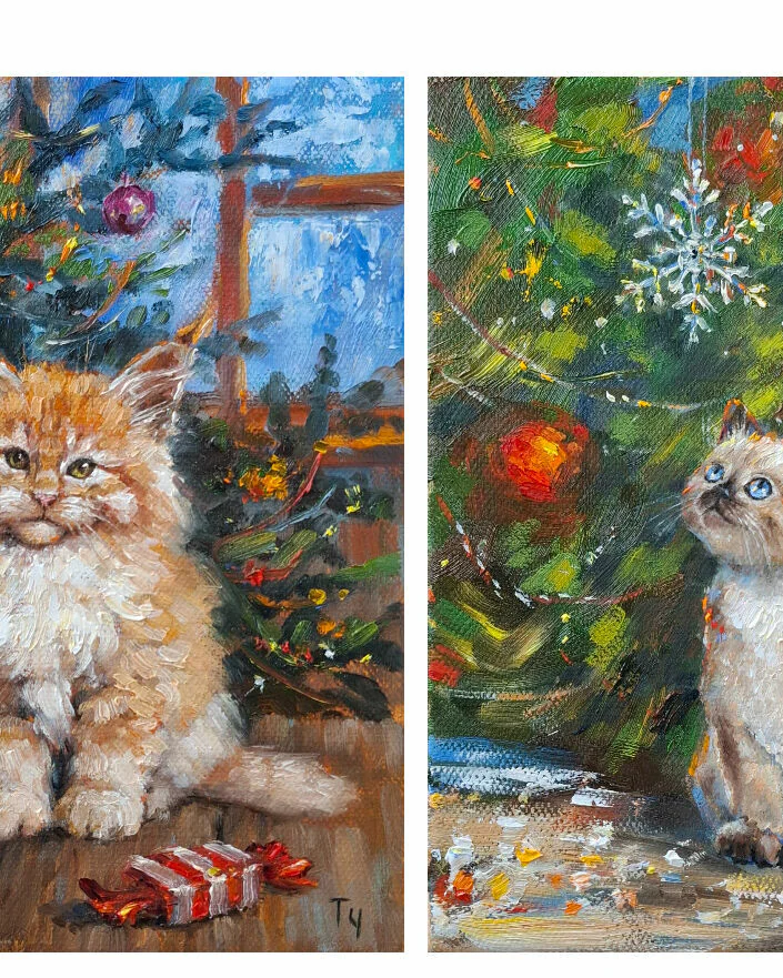 Котята и Новый год. Комплект из двух картин