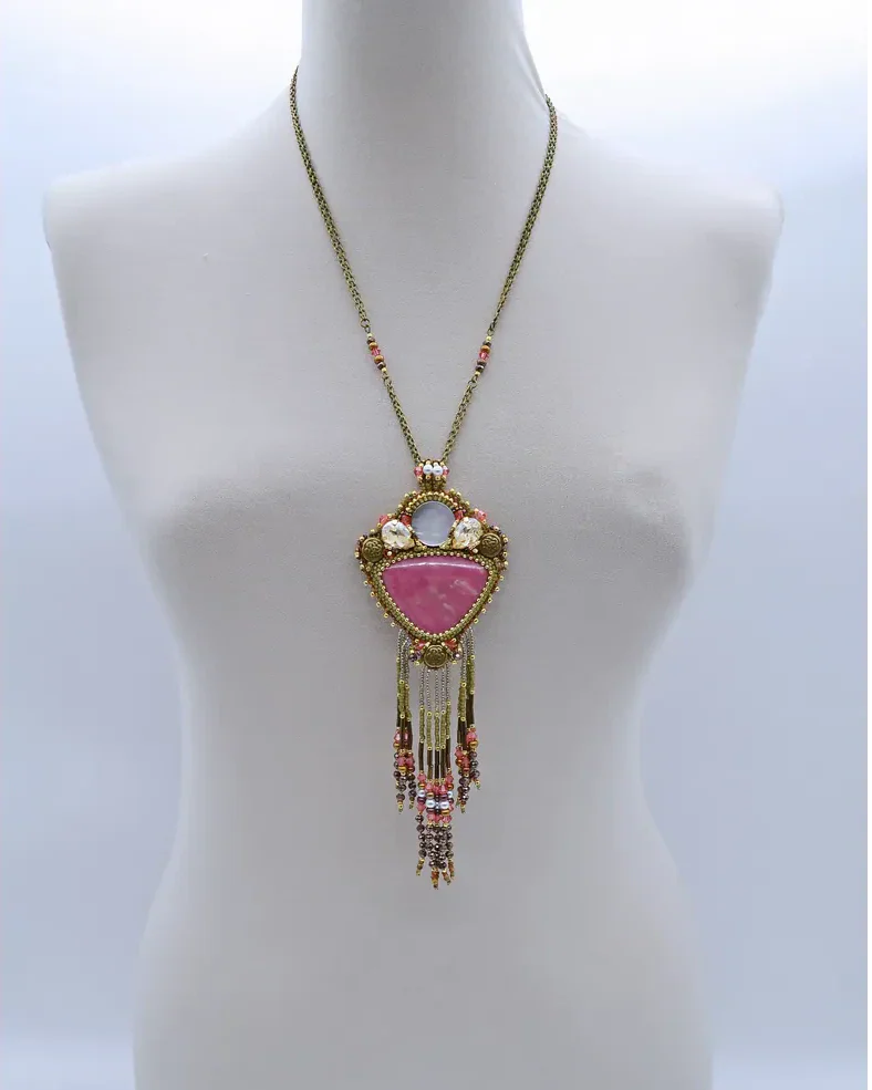 Авторский кулон с родонитом и Swarovski