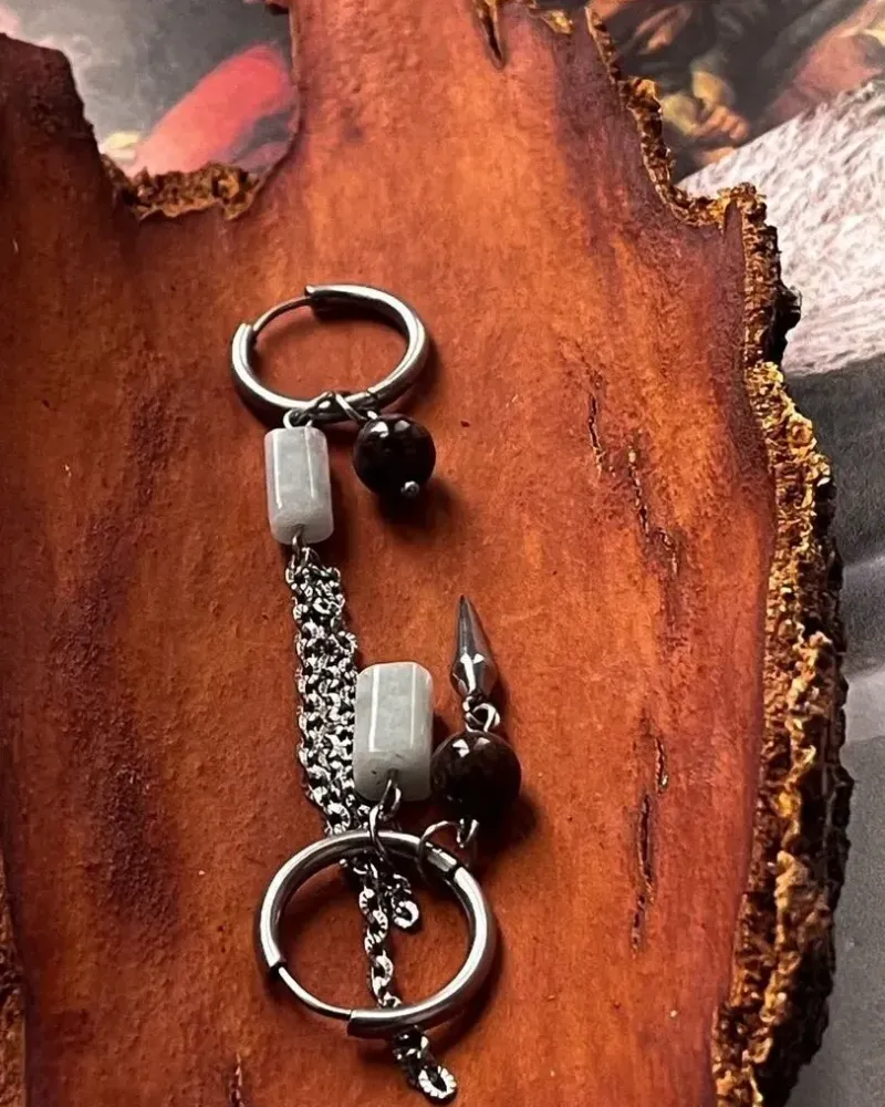 Серьги из обсидиана и аквамарина