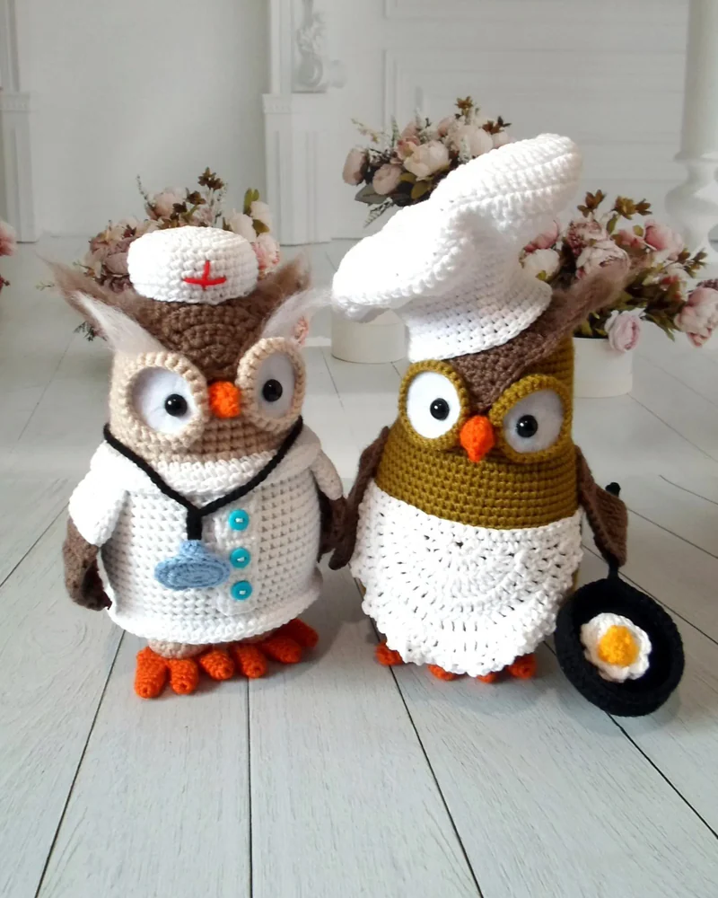 Сова повар и сова доктор, интерьерные игрушки ручной работы, 2 шт,14+