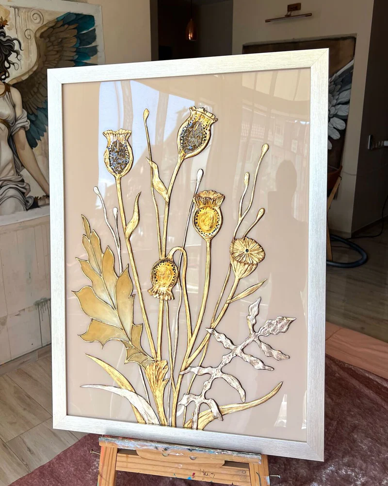 Картина «Маки», 50×70 см, на капучиновом фоне