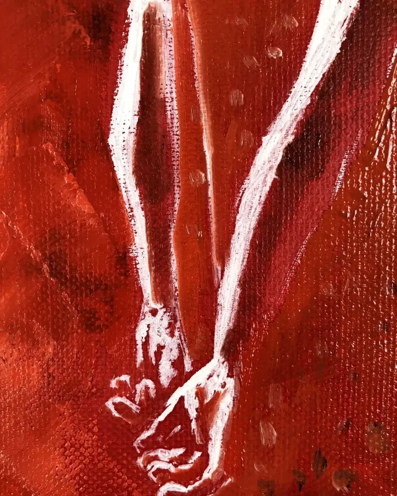 Девочка на красном фоне. Картина маслом 18×24 см — 18×24 см