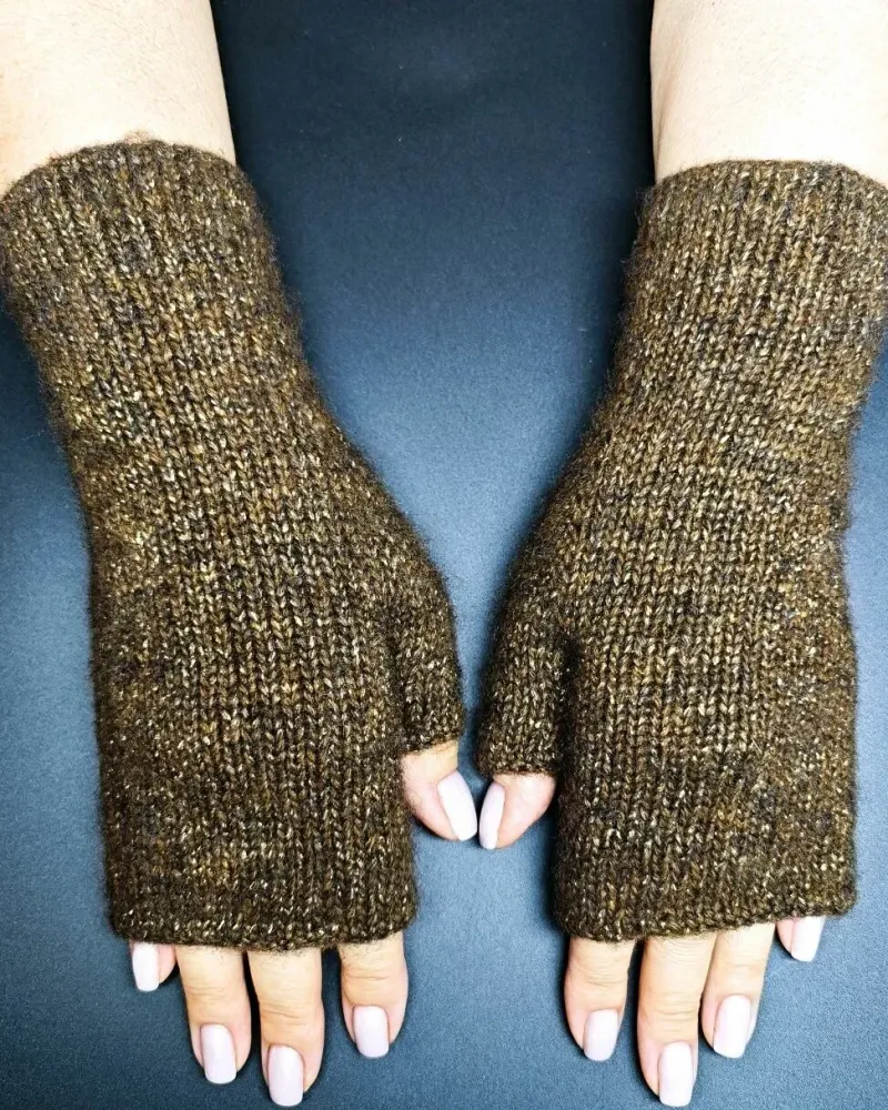 Митенки вязаные из мериноса и шерсти — Коричневые с люрексом — Коричневые с люрексом