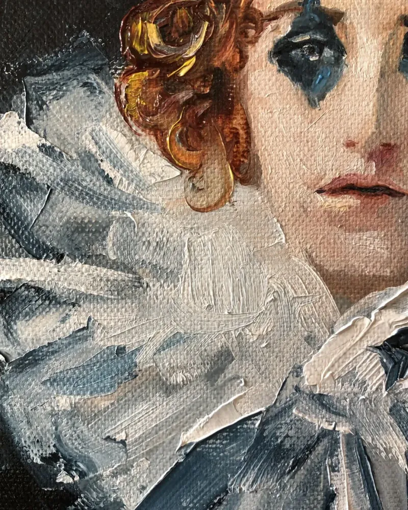 Грустный клоун. Картина маслом 20×20 см — 20×20 см
