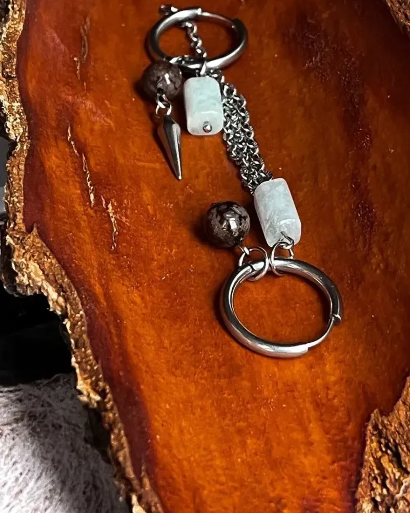 Серьги из обсидиана и аквамарина