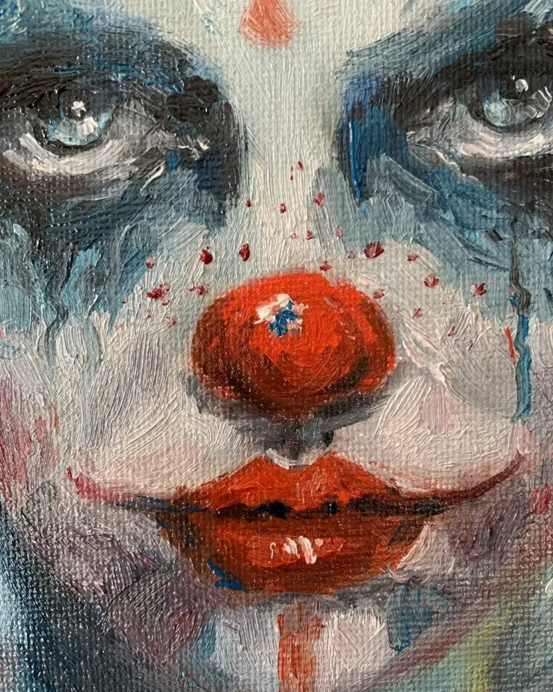 Девочка клоун. Картина маслом 20×20 см — 20×20 см