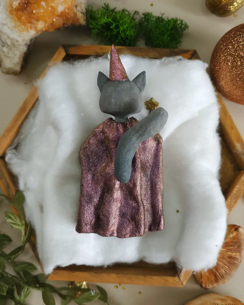 Ватная елочная игрушка Кошка ручной работы