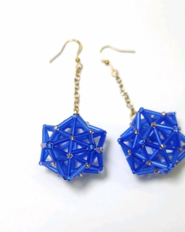 Серьги геометрические синие из бисера лёгкие серьги 6.5 см