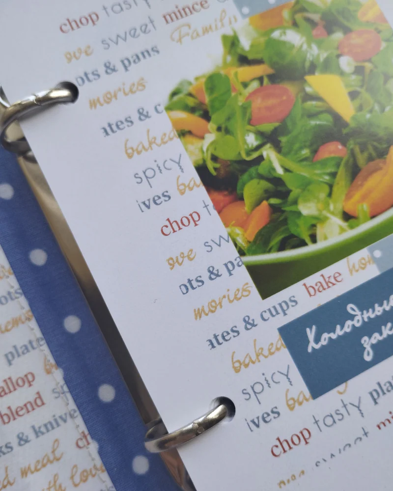 Кулинарная книга на кольцах 13×16 см — Синяя в горошек, тарталетка