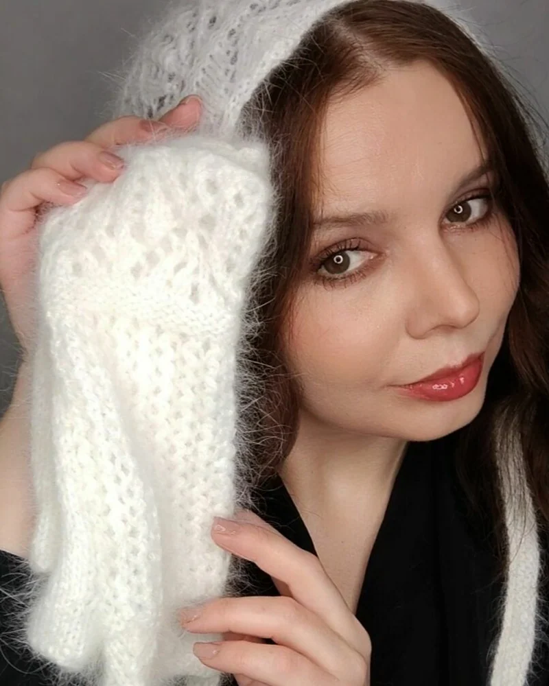 митенки ажурные белые вязаные из ангоры