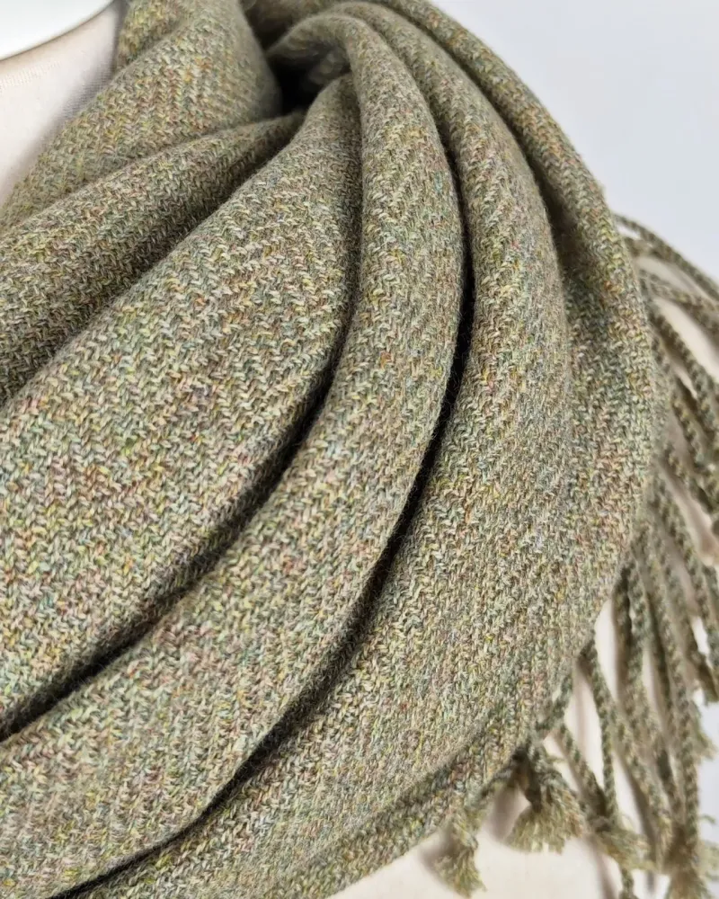 Кашемировый палантин ручного ткачества, зелёно-бежевый, 54×192 см