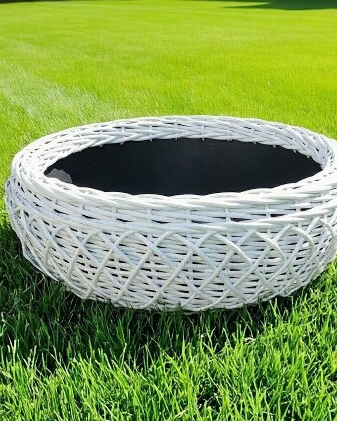 Низкое кашпо из ротанга, белое и изумрудное, 20 л