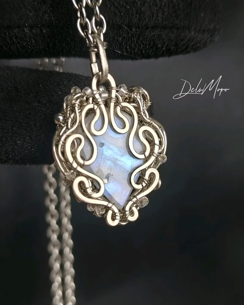Кулон-сердце «Ice» с лунным камнем — Голубой, Лунный камень 1