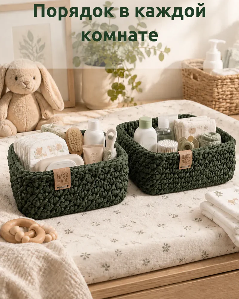 Квадратные вязаные корзины для хранения, набор 2 шт. — Хвоя