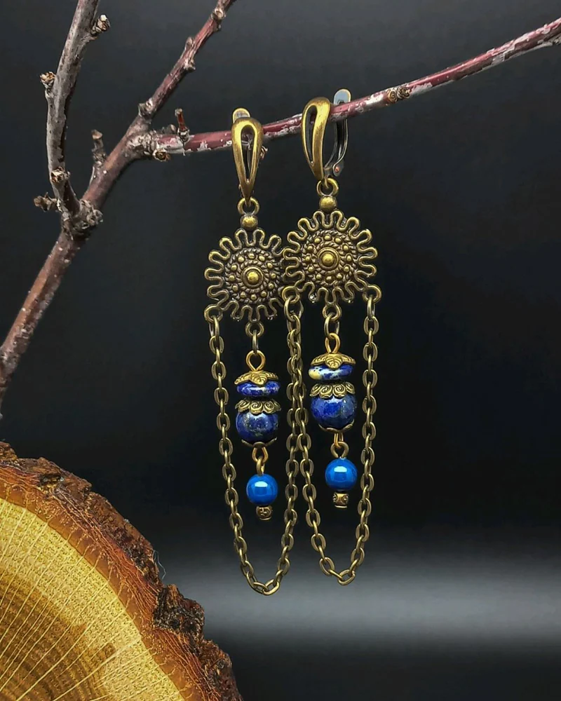 Серьги Асма с лазуритом и жемчугом Сваровски синие