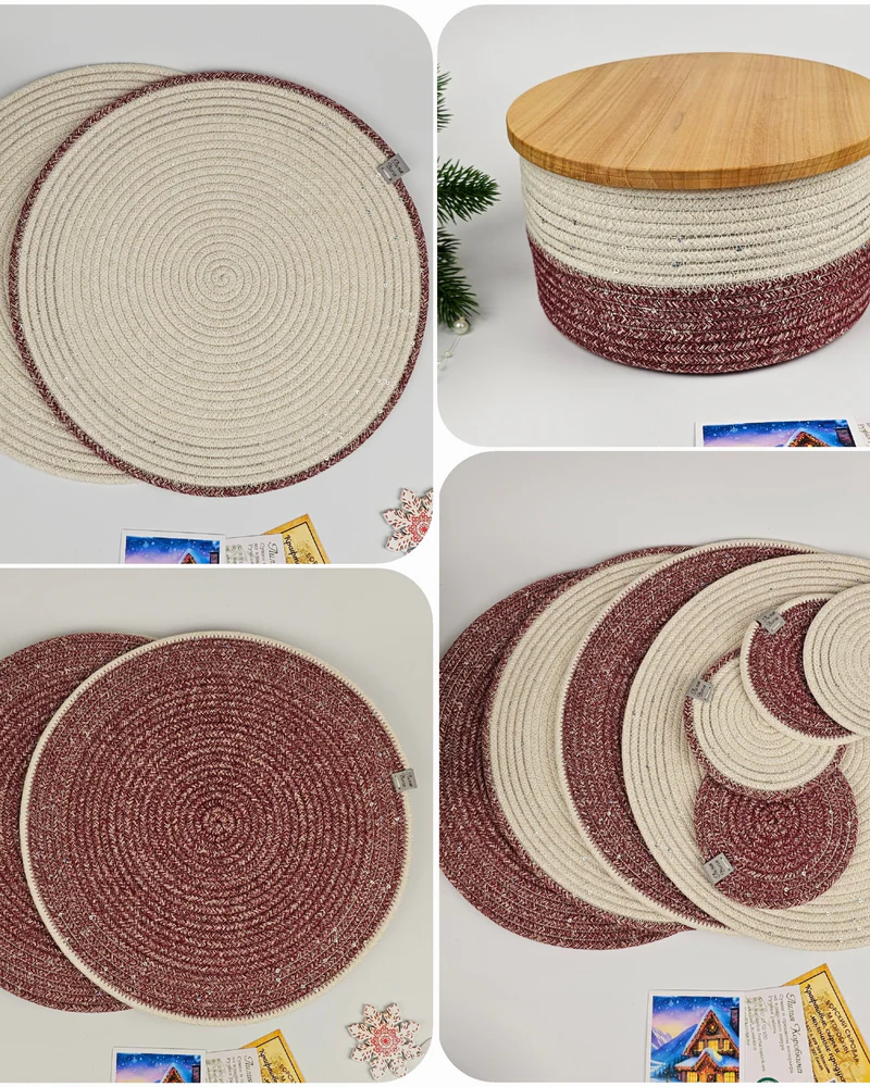 Набор салфеток d30cm 4шт+d13 4шт+корзинка d20 h10cm