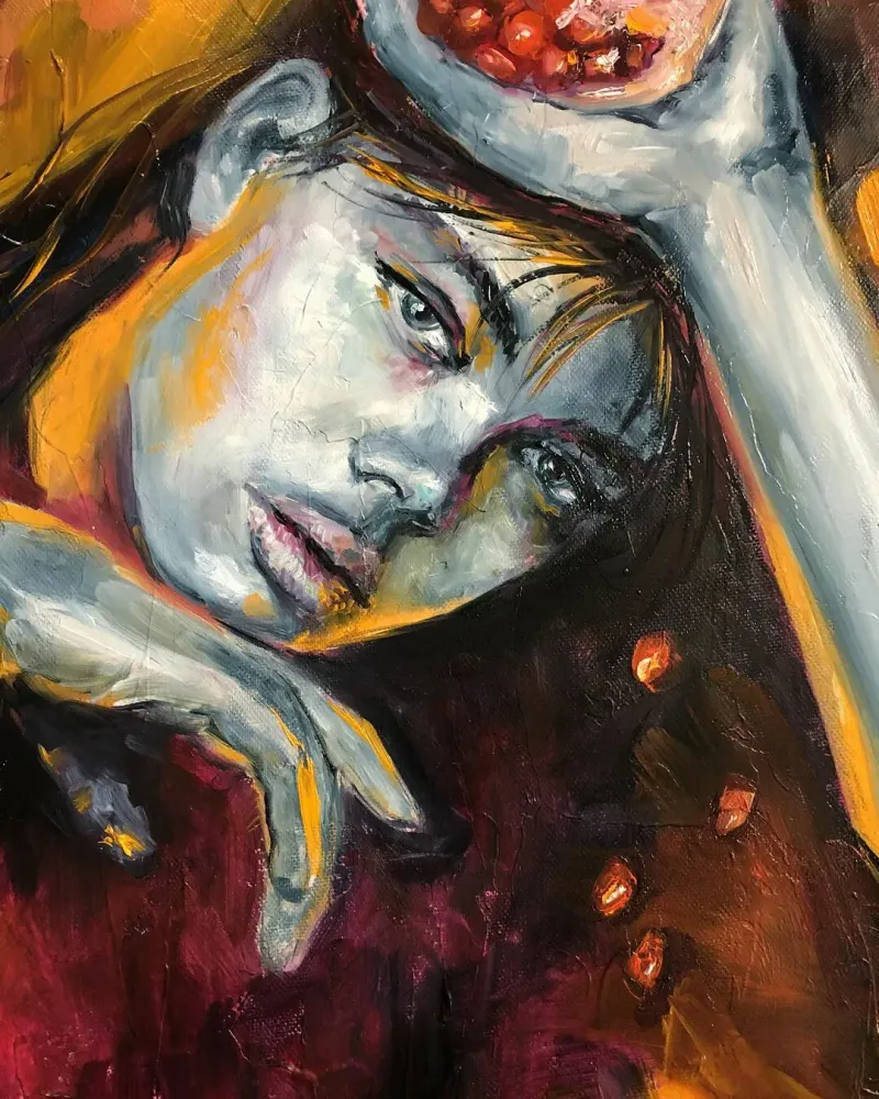 Девушка и гранат. Картина маслом 40×50 см — 40×50 см
