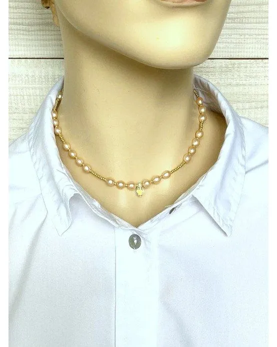 Жемчужное колье — персиковое с золотистой каплей Swarovski