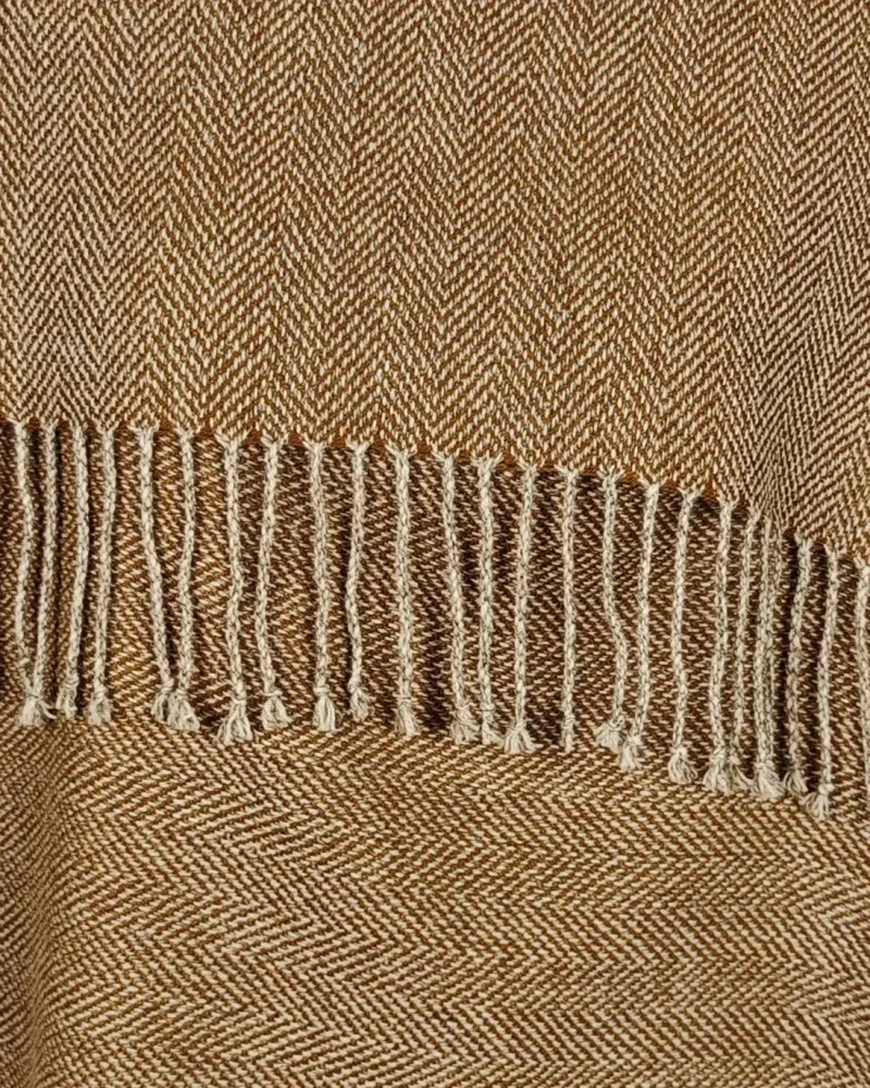 Кашемировый палантин ручного ткачества, коричнево-бежевый с охрой, 54×189 см