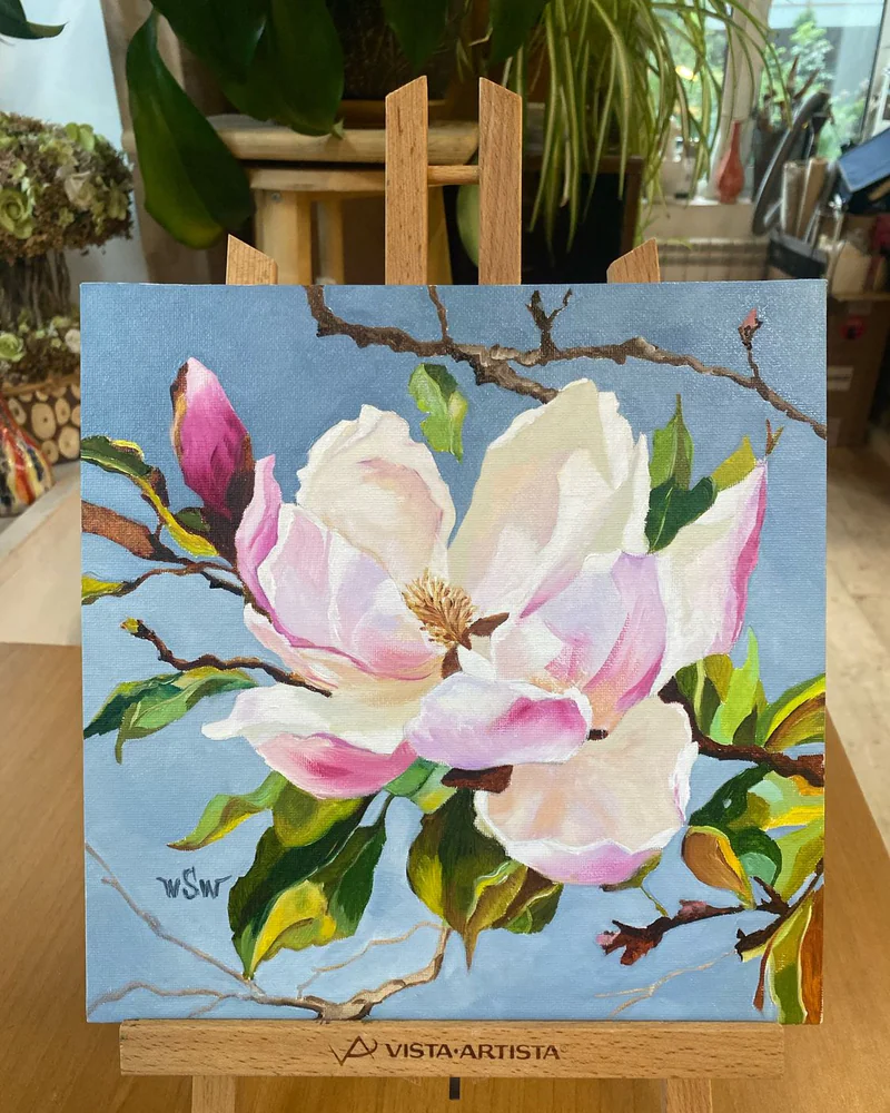 Картина маслом цветы «Магнолия» 31×31 см — Оригинал