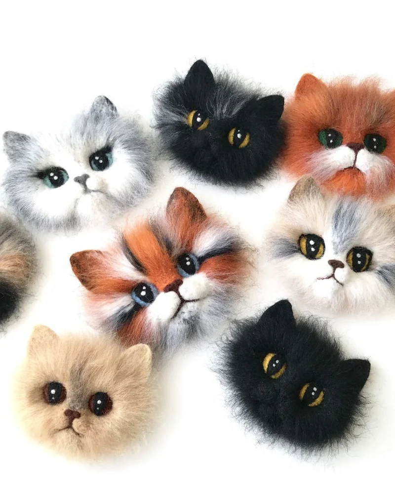 Кото брошки, валяные брошки котики
