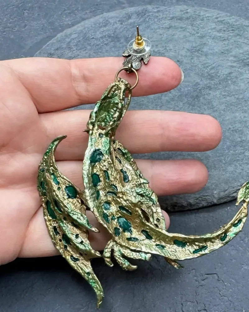 Серьги крупные моносерьга Дракон