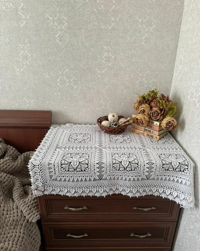 Вязаная дорожка на стол крючком «Сердце Лоры», белая, ручная работа