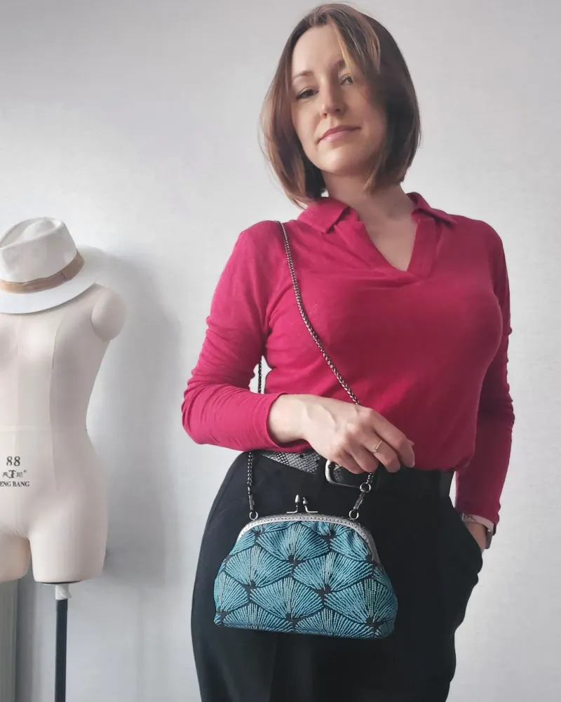 Клатч из гобелена на фермуаре — Бирюзовый, объёмная стёжка