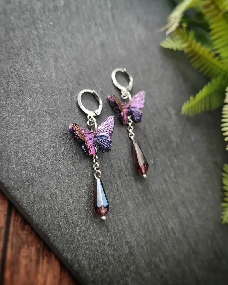 Серьги с бабочками — Фиолетовый