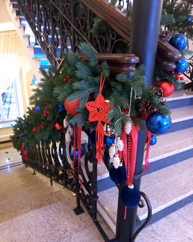 Звезда макраме украшение на елку — Красный, размер М