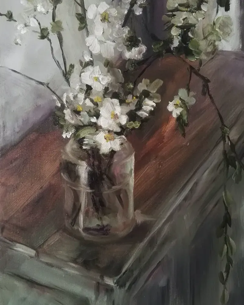 Ветка яблони. Картина маслом 30×50 см — 30×50 см