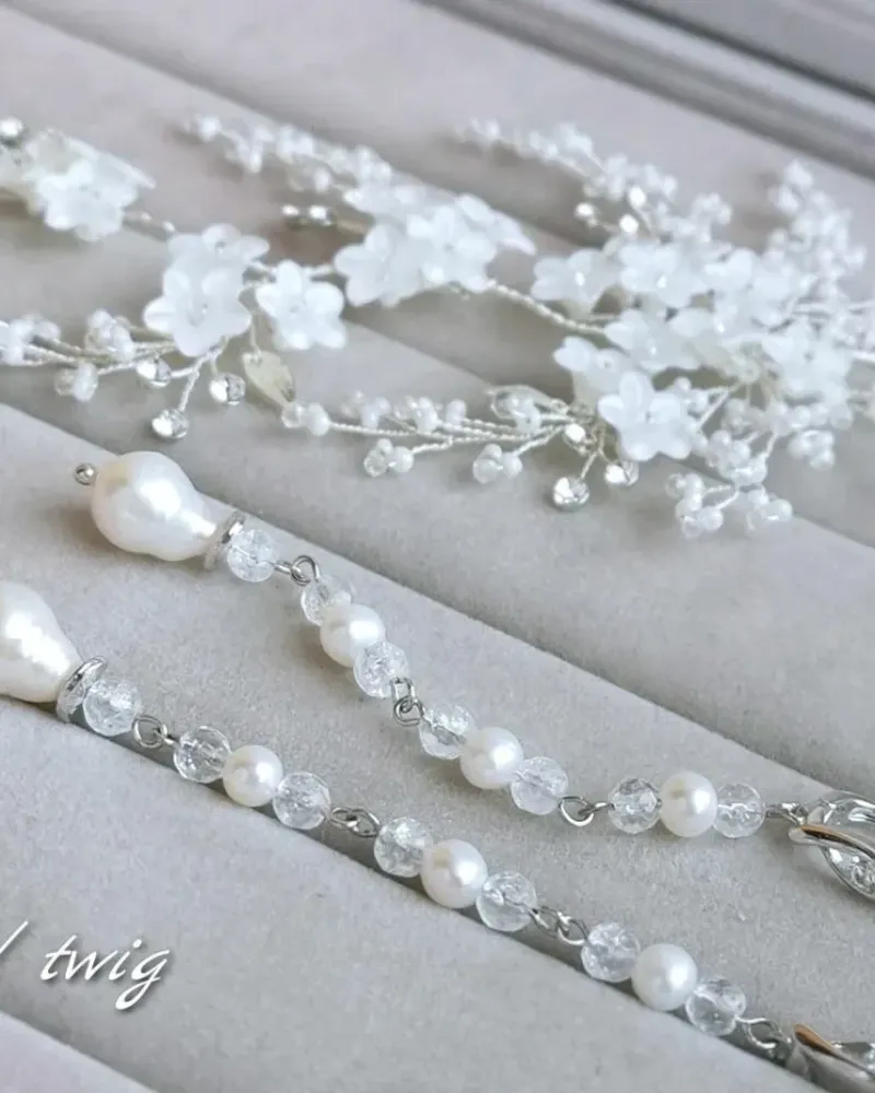 Длинные серьги из кварца, речного культивированного барочного жемчуга — Основной
