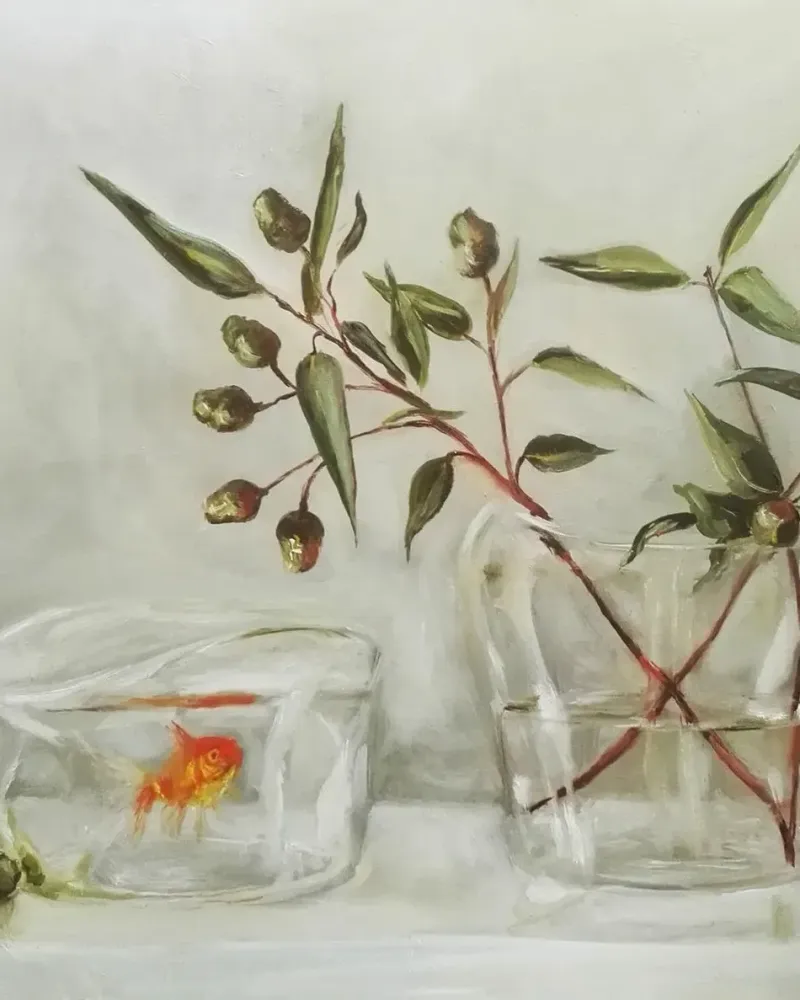 Золотая рыбка и оливки. Картина маслом 50×60 см — 50×60 см