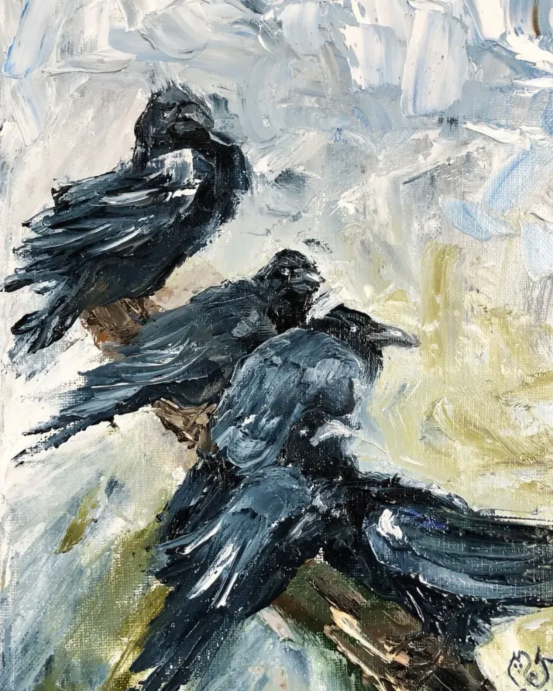 Вороны. Картина маслом 20×30 см — 20×30 см