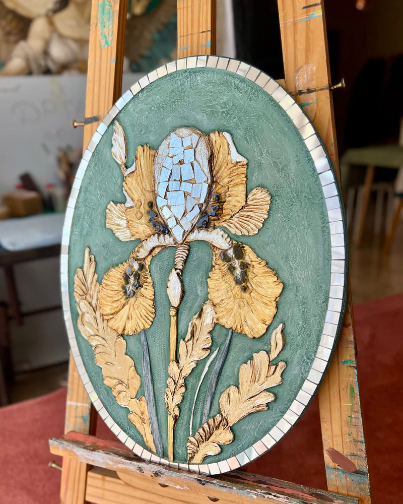 Панно «Ирис», 40×30 см, бирюзовое