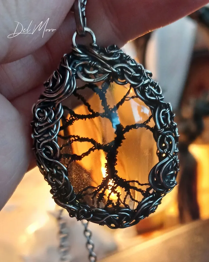 Двусторонний кулон «Tree of Life» — Коричневый, Обсидиан 1